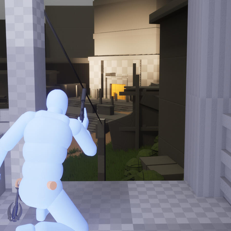 (The light is pointing the player towards the back exit) (The light is pointing the player towards the back exit)